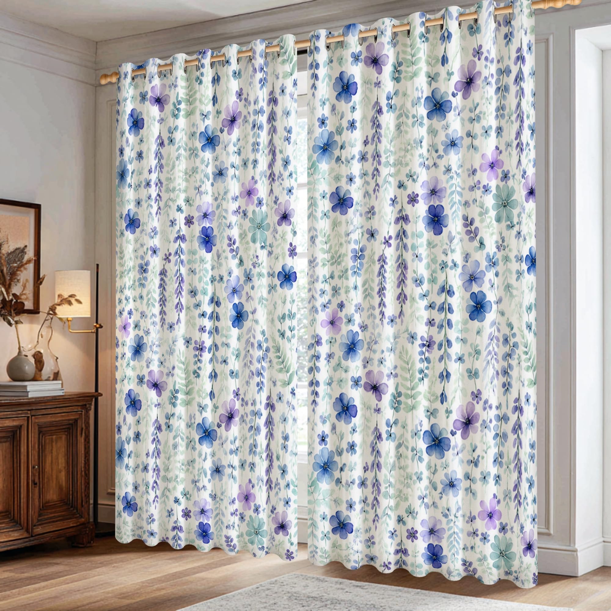 Rideau occultant contre la lumière du jour motif floral bleu pour chambre