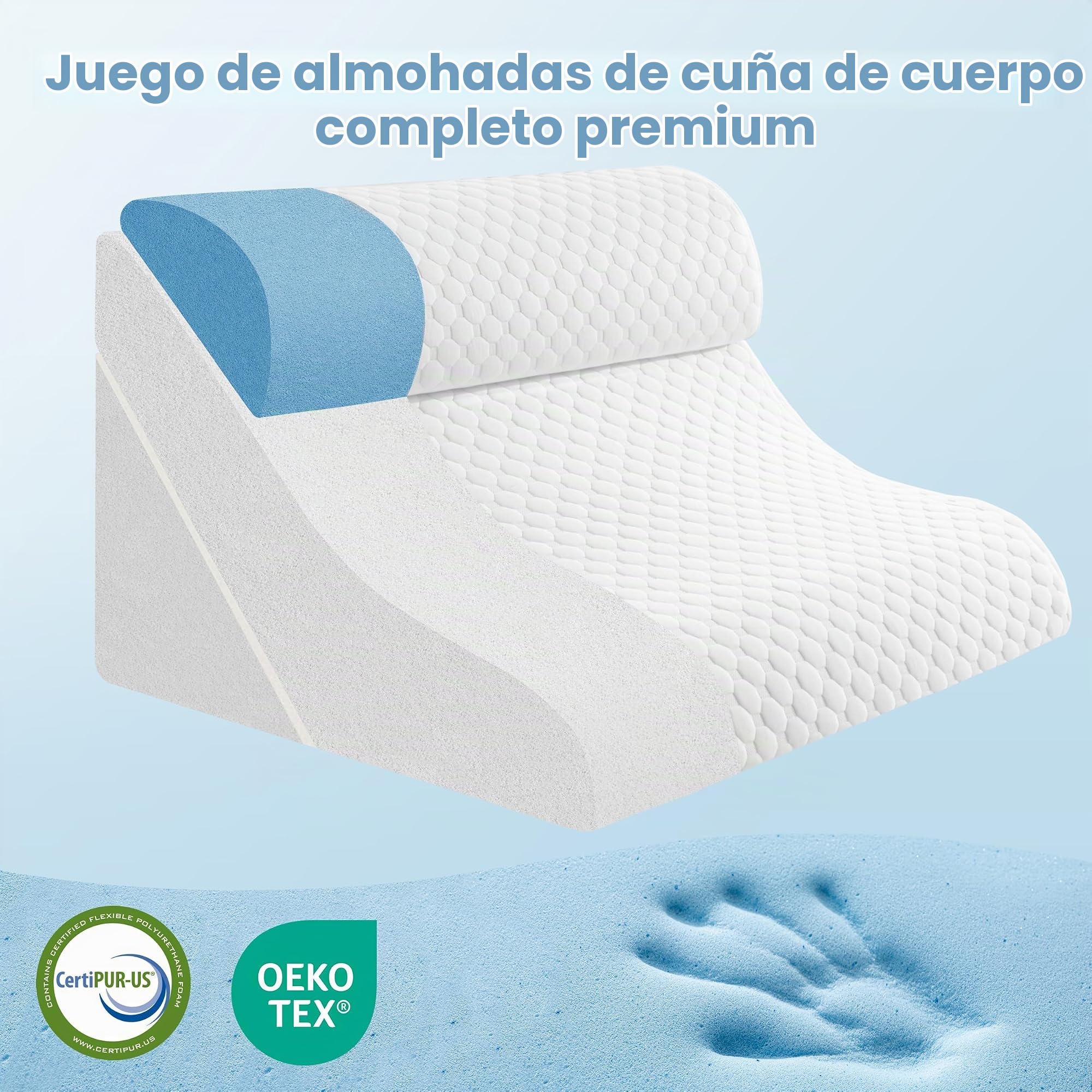 Cuña Antireflujo Juego de Almohadas Wedge Ortopédicas 3 en 1 - Almohada Triangular Plegable de Espuma Viscoelástica Ajustable de 23 y 36 cm para Soporte de Piernas, Apnea del Sueño
