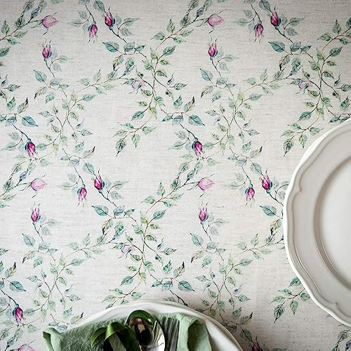 Miniatura 6 de GLORY SEASON Mantel rectangular de tela de arpillera de lino 100 % impermeable, con estampado floral, mantel de casa de campo, cubierta de vinilo de