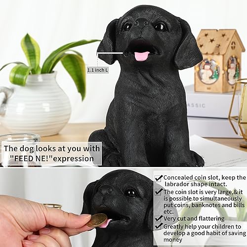 Miniatura 3 de H&W Black Labrador Dog - Alcancía inastillable para perros, banco de dinero creativo, puede almacenar 1000 monedas, el mejor regalo de cumpleaños