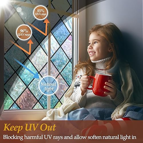 Miniatura 5 de Niviy Película de privacidad para ventana, película de vidrieras, calcomanías decorativas de ventana de arco iris, no adhesivas, para la oficina en