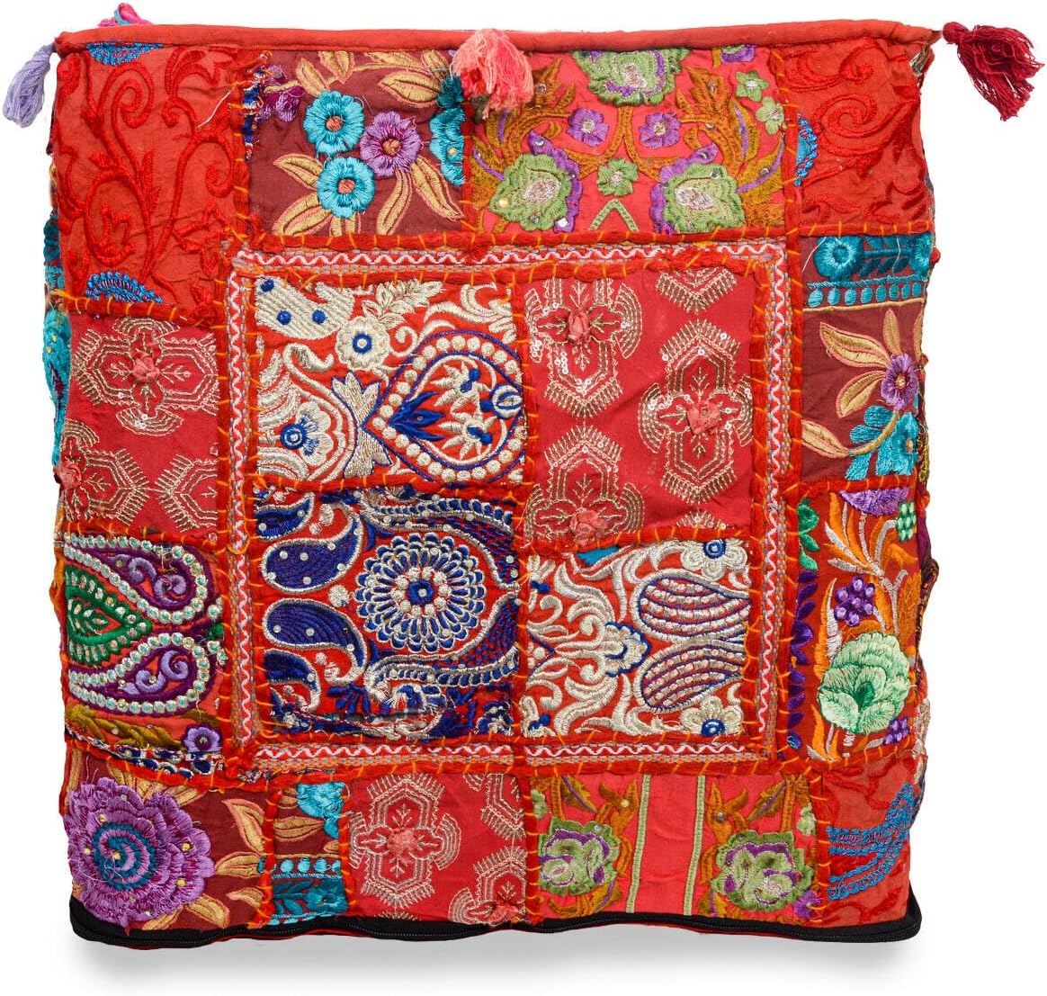 Indian 18" Handmade Vintage Home Decor Designers Khambari Square Pouf