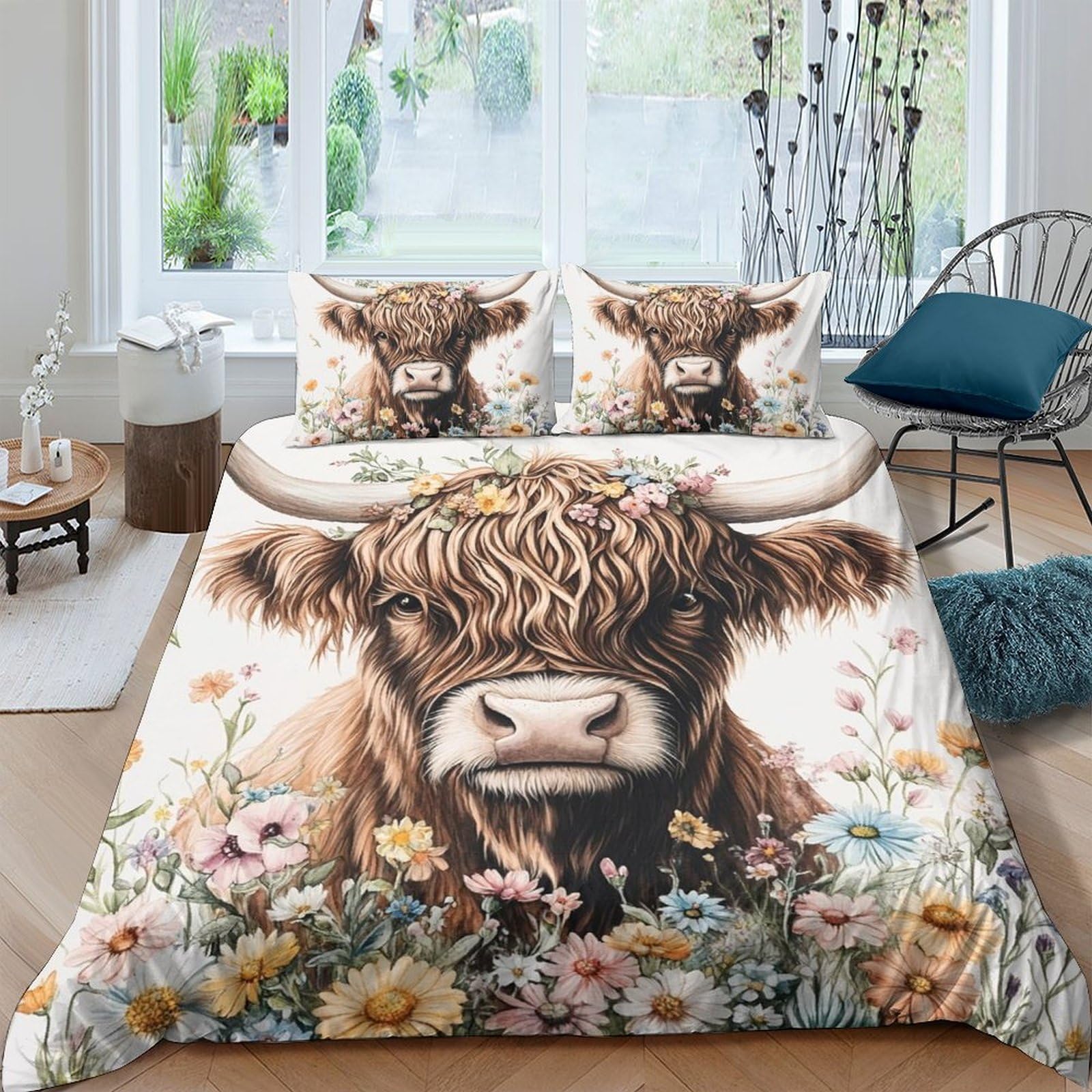 3D Printed Highland Cow Quilt Cover, Microfiber Bedding Cover Hidden Zipper