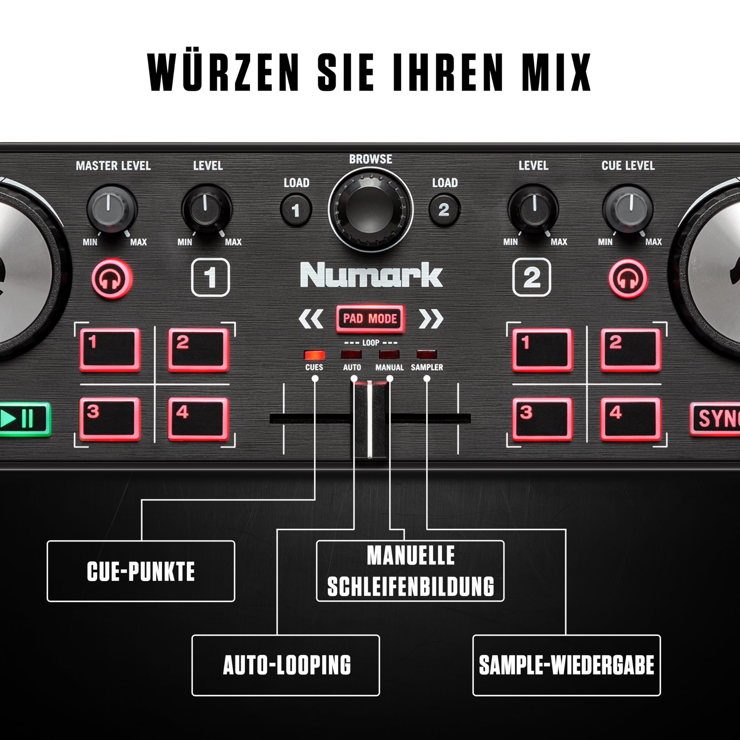 Numark DJ2GO2 Touch Kompakter DJ-Controller | Tragbar, 2-Deck, DJ-Mixer, Touch-kapazitive Wheels, Integriertes Audio-Interface und Serato DJ Lite, Gen 3