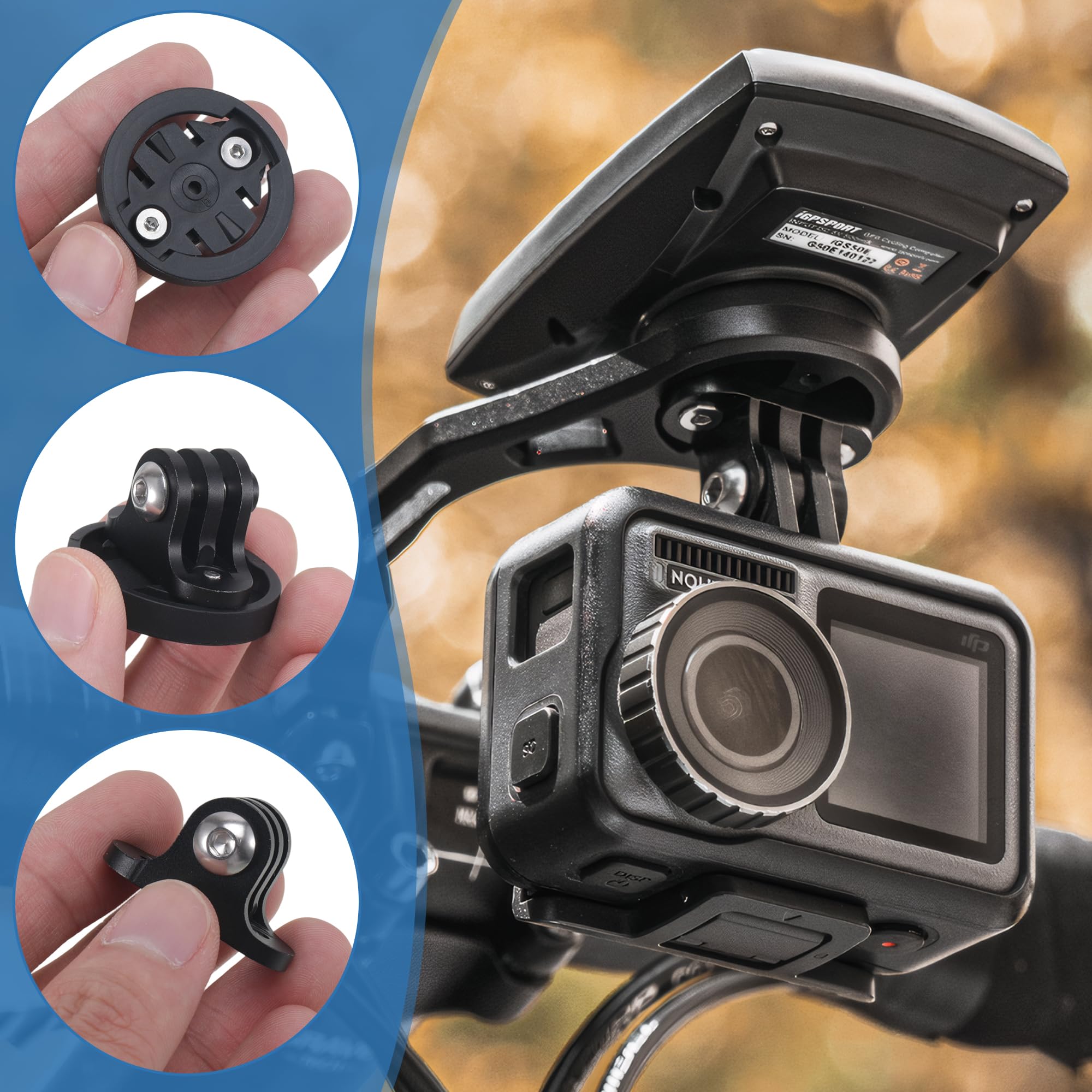Support Adaptateur Garmin/GoPro – Universel Pour Ordinateur De Vélo, Caméra, éclairage – Espacement 20-22 Mm, ABS/aluminium