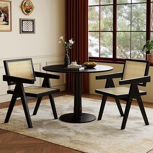 Juego de 2 sillas de comedor de madera, sillas modernas de ratán de mediados de siglo, cómodos sillones para exteriores, con dormitorio, sala de