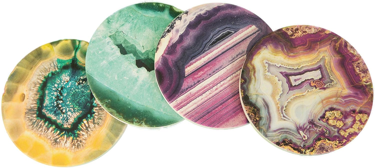 🛒 Crazy Deals CoasterStone Absorbent Stone Coasters Multicolored Agates Assorted, 4-1/4