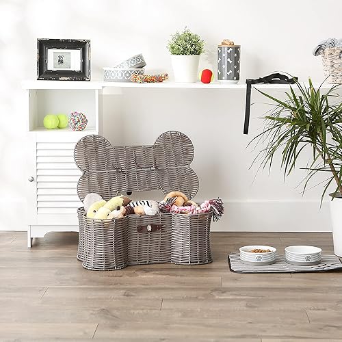 Miniatura 4 de Bone Dry Pet Storage Collection - Cesta de juguetes, tamaño mediano, 21 x 13 x 8 pulgadas, mimbre de plástico gris