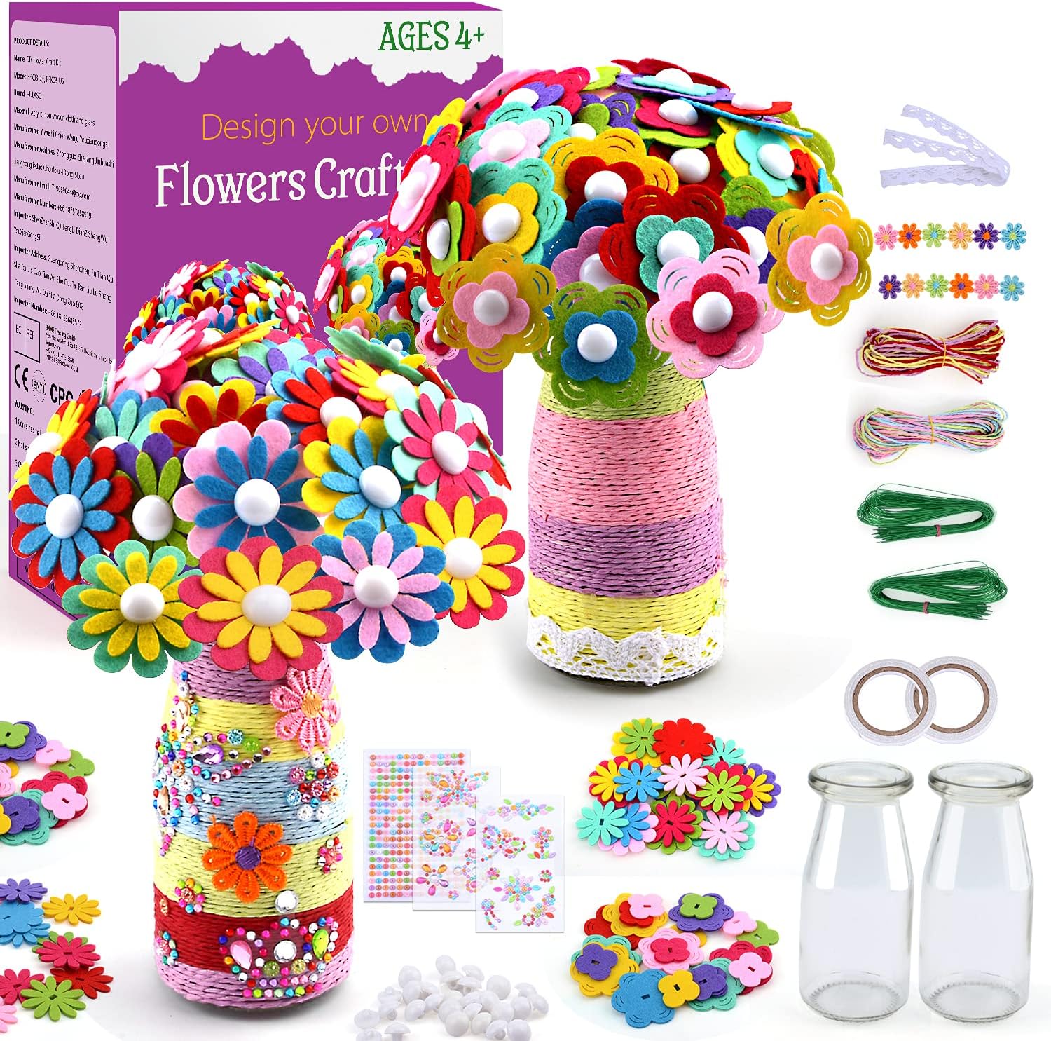 HULASO Flower Arts and Crafts For Kids DIY Flower Vase Craft Kit Make Your Own Flower Bouquet Felt Flower Kit Girls Birthday Presents Age 5 6 7 8 9 10 11 12