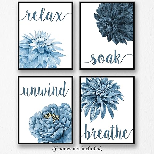 Miniatura 6 de Simplitic Relax Soak Unwind Breathe Blue Blend Floral Prints, 4 (8x10) Unframed Photos, Wall Art Decor Gifts for Home Office Salon Lounge Bathroom