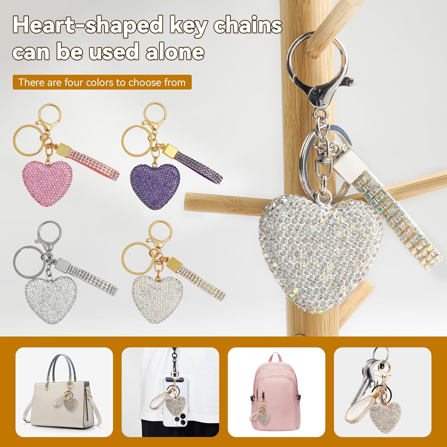 Nomiyo Key Fob Cover with Diamond Bling Keychain for Women, Compatible with Ford Fusion Escape Expedition Explorer Edge F150 F250 F350 etc, TPU Key Case and Elegant Heart Key Chain (Silver, 1PCS) - Image 6