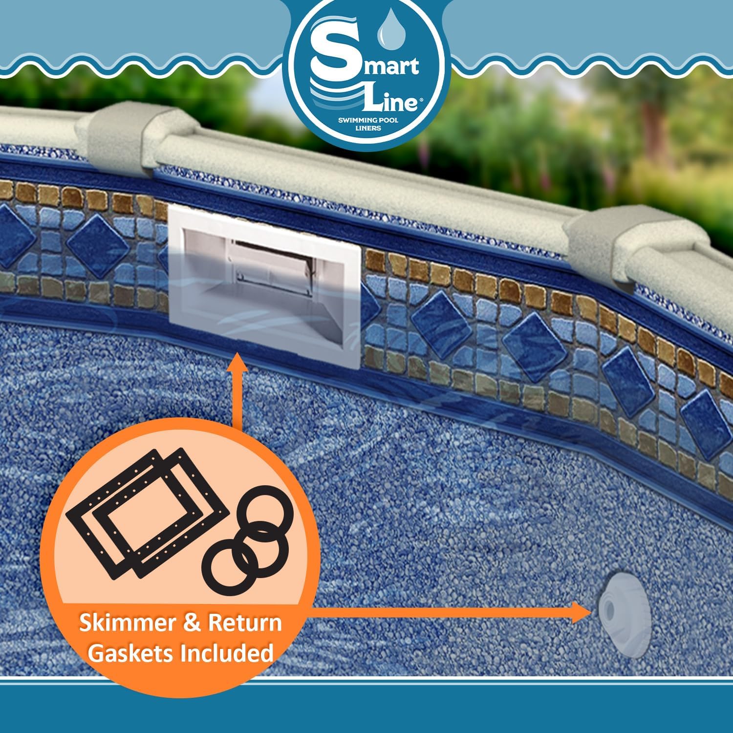 Smartline 12 ft x 24 ft Oval Swimming Pool Liner | Laguna | Unibead Style | 48 Inch Wall Height | 20 Gauge Heavy Duty Virgin Vinyl | Designed for Steel Sided Above Ground Pools