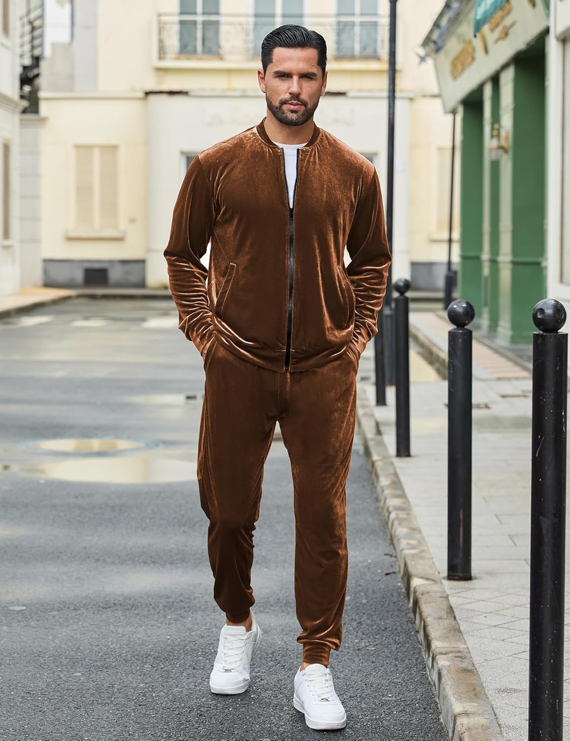 LecGee Men's 2 Piece Velour Tracksuit Full-zip Long Sleeve Sweatshirt and Jogger Pants Outfits Velvet Jacket Pants Set M-3XL - Image 2