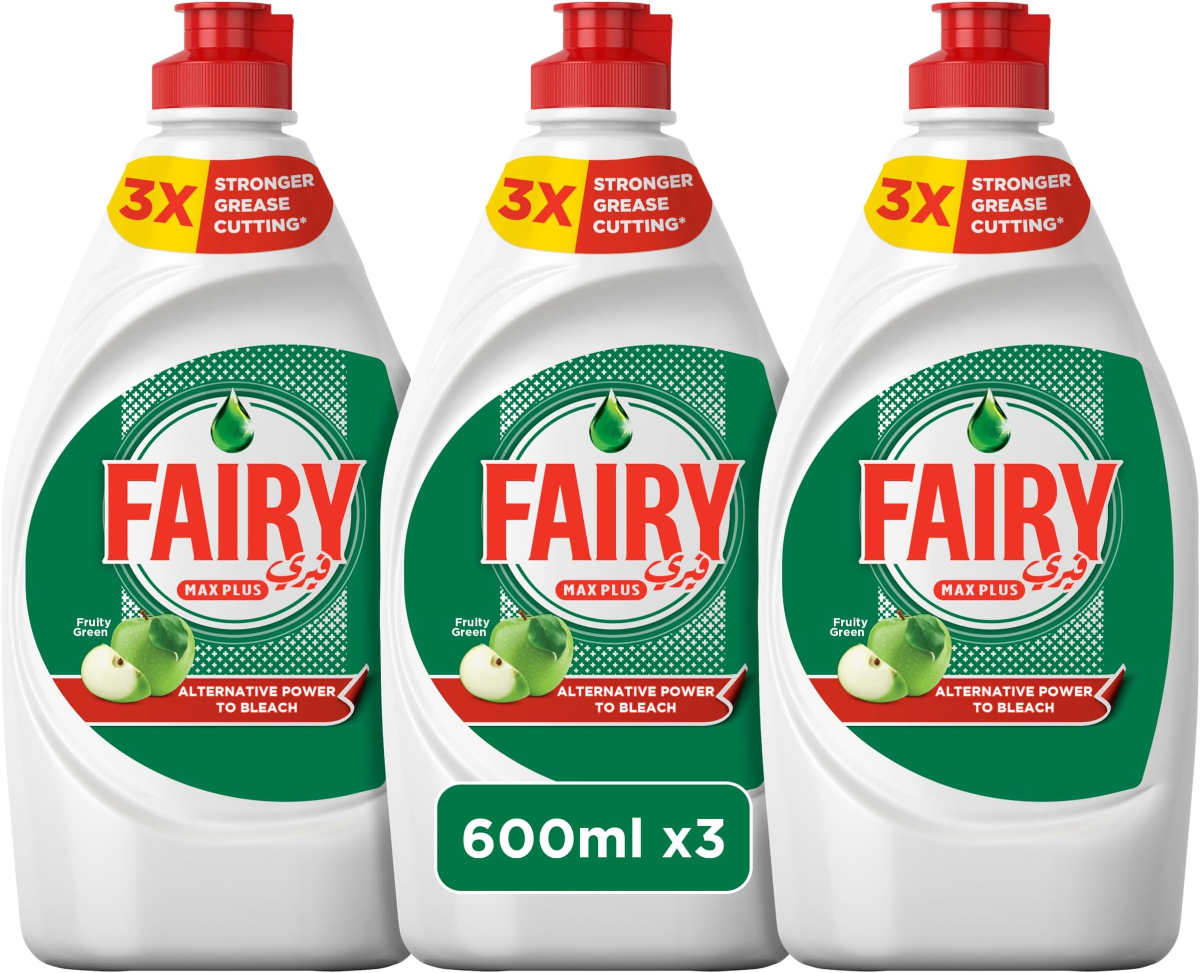 Max Plus Fruity Green Dishwashing Liquid Soap With Alternative Power To Bleach, 3x600ml
