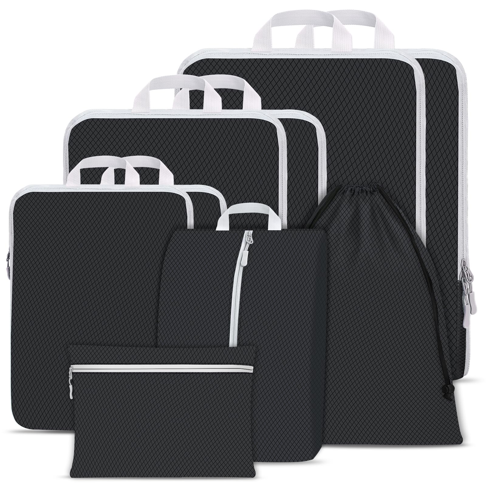 Kiamxne Black Compression Packing Cubes For Suitcases,Suitcase Organiser Bags,Travel Packing Cubes Compression Set For Backpack,Packing Organisers,Waterproof Travel Organiser Packing Bags (, 9 Pack)
