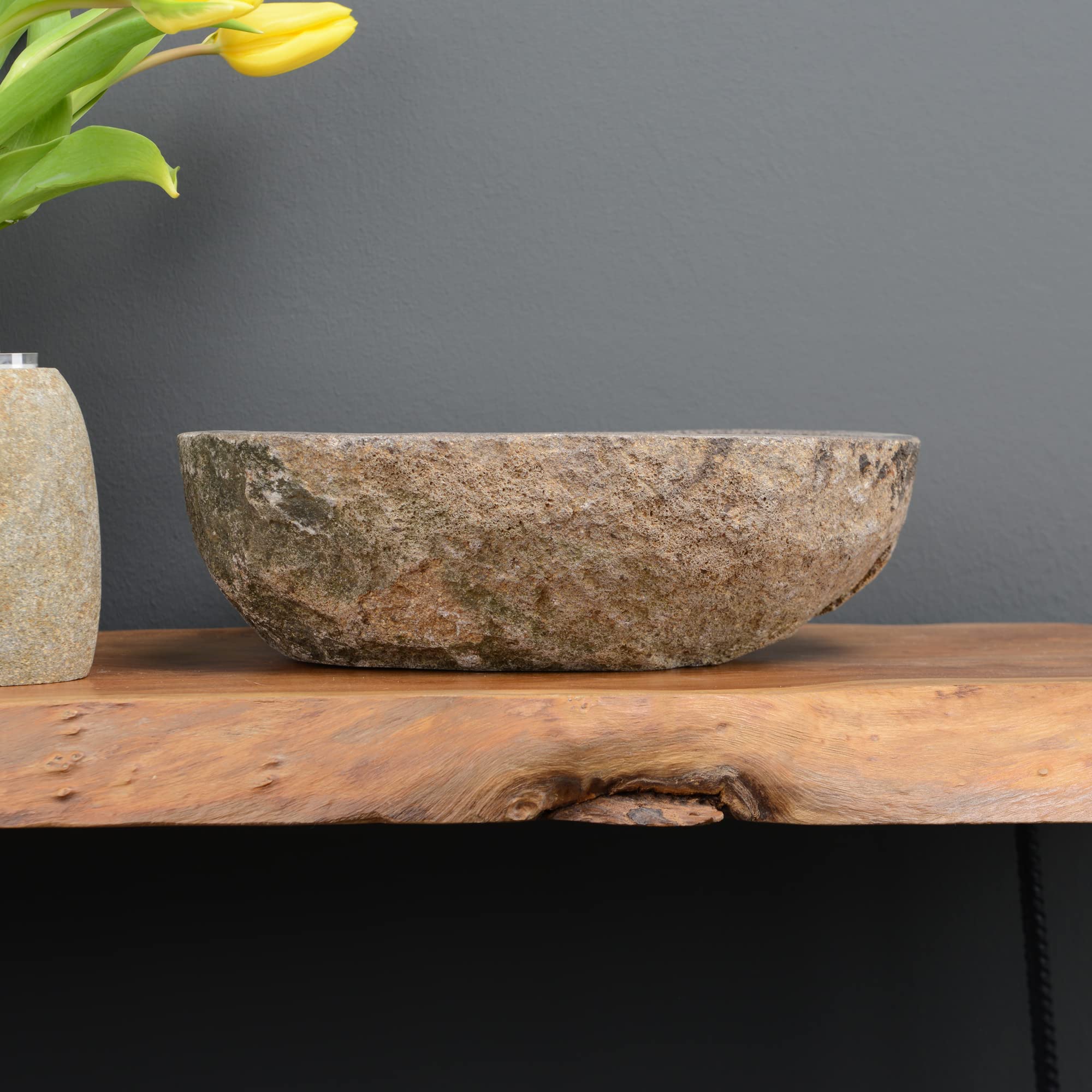 Naturstein Schale grau rund 30 cm - Steinobstschale poliert Dekoration Aufbewahrung Natur