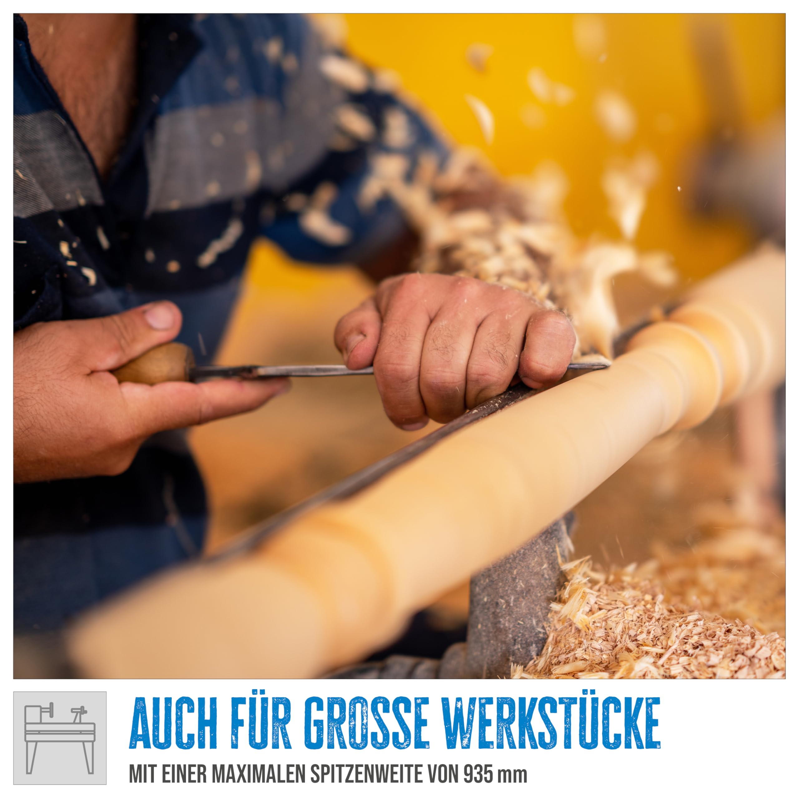 Güde Drechselmaschine GDM 1000 (550 W, 230 V, 600-2100 min-1, Werkstücke mit max. Spannweite 935 mm, bis Ø 280 mm, Kopiereinrichtung, digitale Anzeige, massiver Gusskörper, Werkzeug, Untergestell)