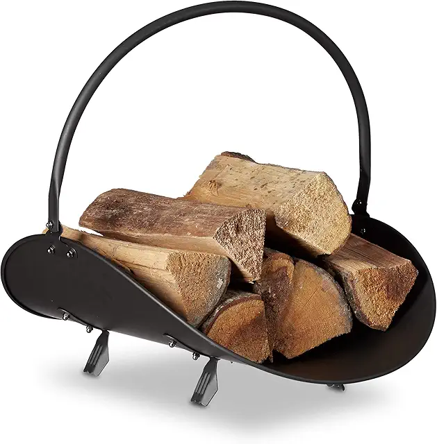 Relaxdays Large Black Log Basket - Metal Firewood Holder for Indoor Storage