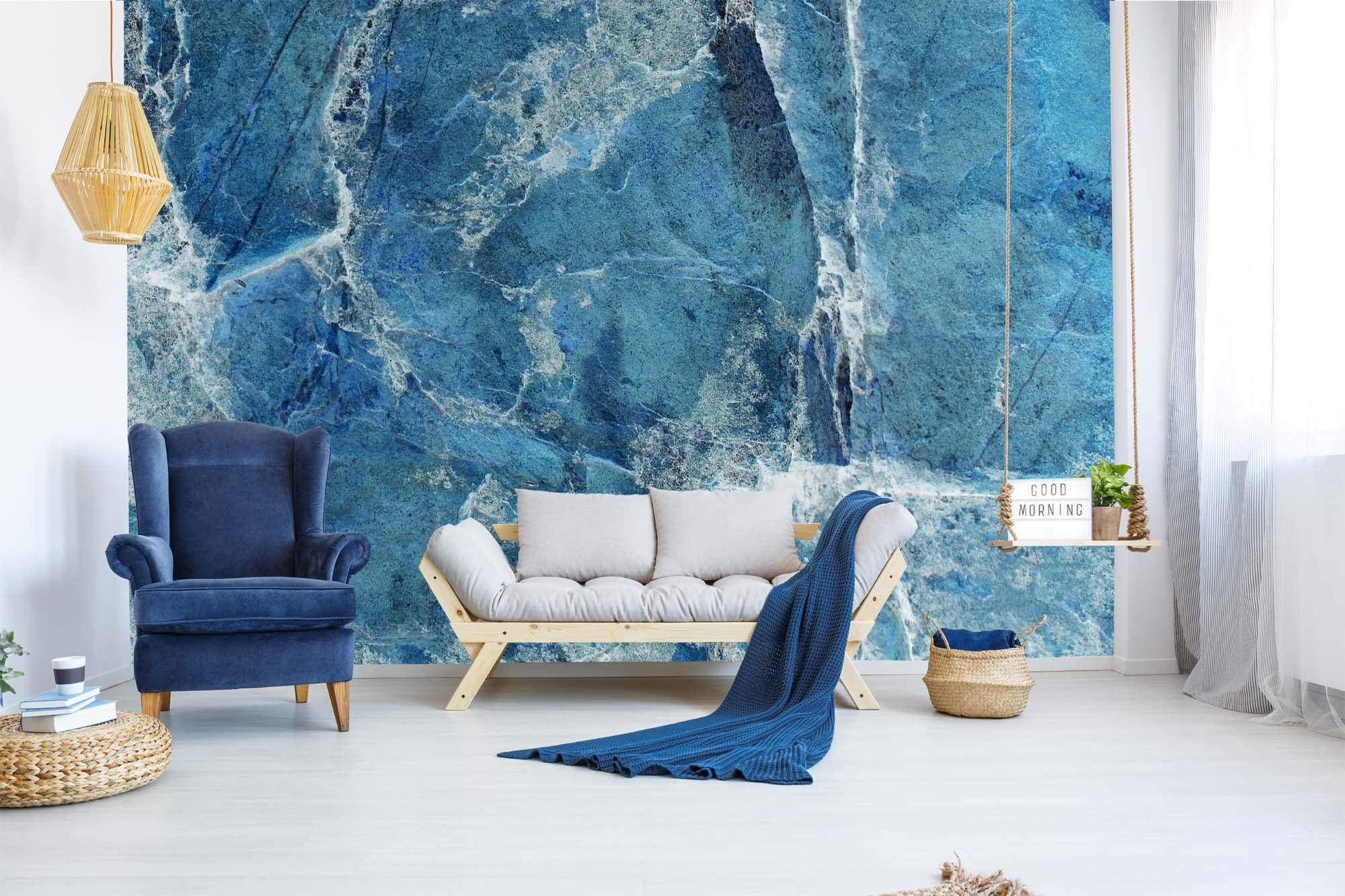 DIMEX LINE Non-Woven Photo Wallpaper Blue Stone Texture 375 x 250 cm - Non-Woven Wallpaper, wall Mural, wall Art - Wallpaper for Living Room, Bedroom, Office, Kitchen