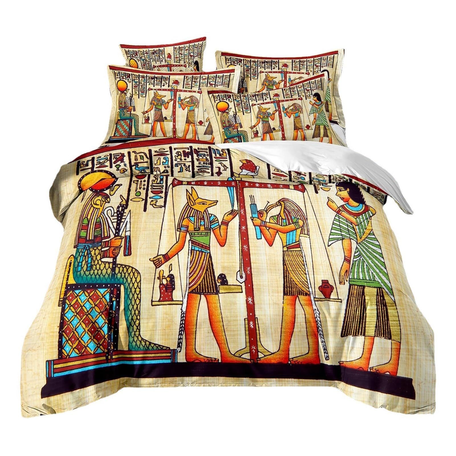 ZYWMZJ Africa Style Bedding Sets Ancient Egyptian Quilt Cover and 2 Pillowcases Bedclothes Home Textiles(Super King(220x260cm))
