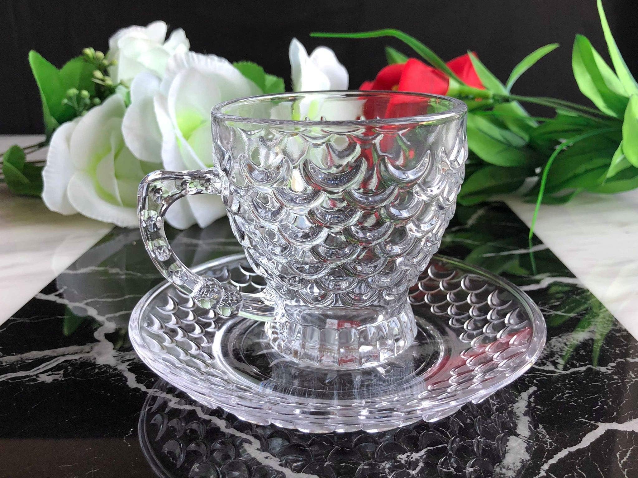 24pcs Glass Turkish Arabic Tea Coffee Serving Set Cups Saucers 140ML