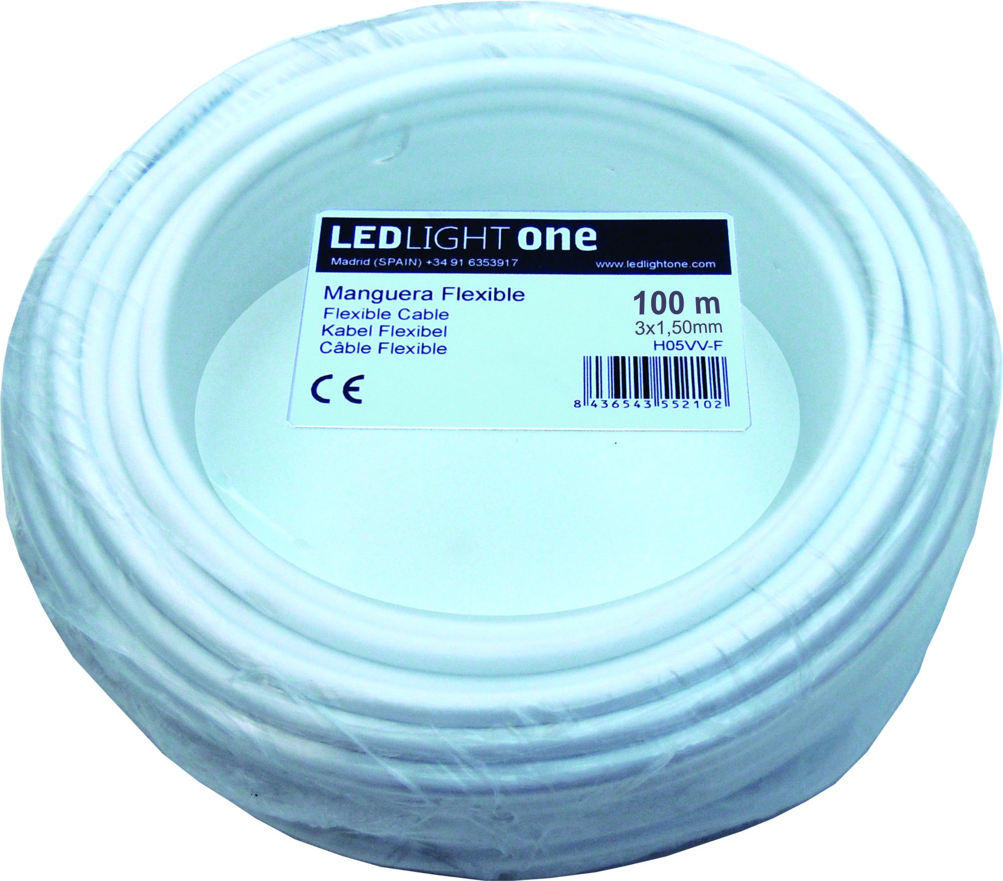 Cavo H05VV-F, tubo 3 x 1,5 mm, 100 m (Bianco) Tensione di esercizio: 500v Temperatura massima di esercizio 70º. Cavi per installazioni fisse e mobili in ambienti domestici e uffici.