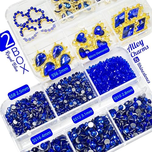 Miniatura 10 de 24 piezas de diamantes de imitación azules para uñas, dijes de corazón de zafiro para uñas, 3D, grandes piedras de cristal azul real, piedras de