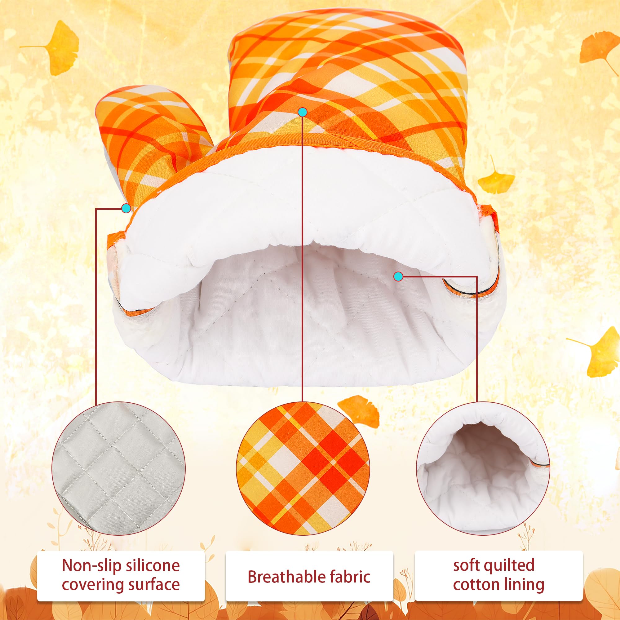 Juego de 4 manoplas de horno y soportes para ollas de otoño, Acción de Gracias, otoño, a cuadros, guantes de horno y agarraderas, resistentes al calor, guantes de cocina antideslizantes para 3