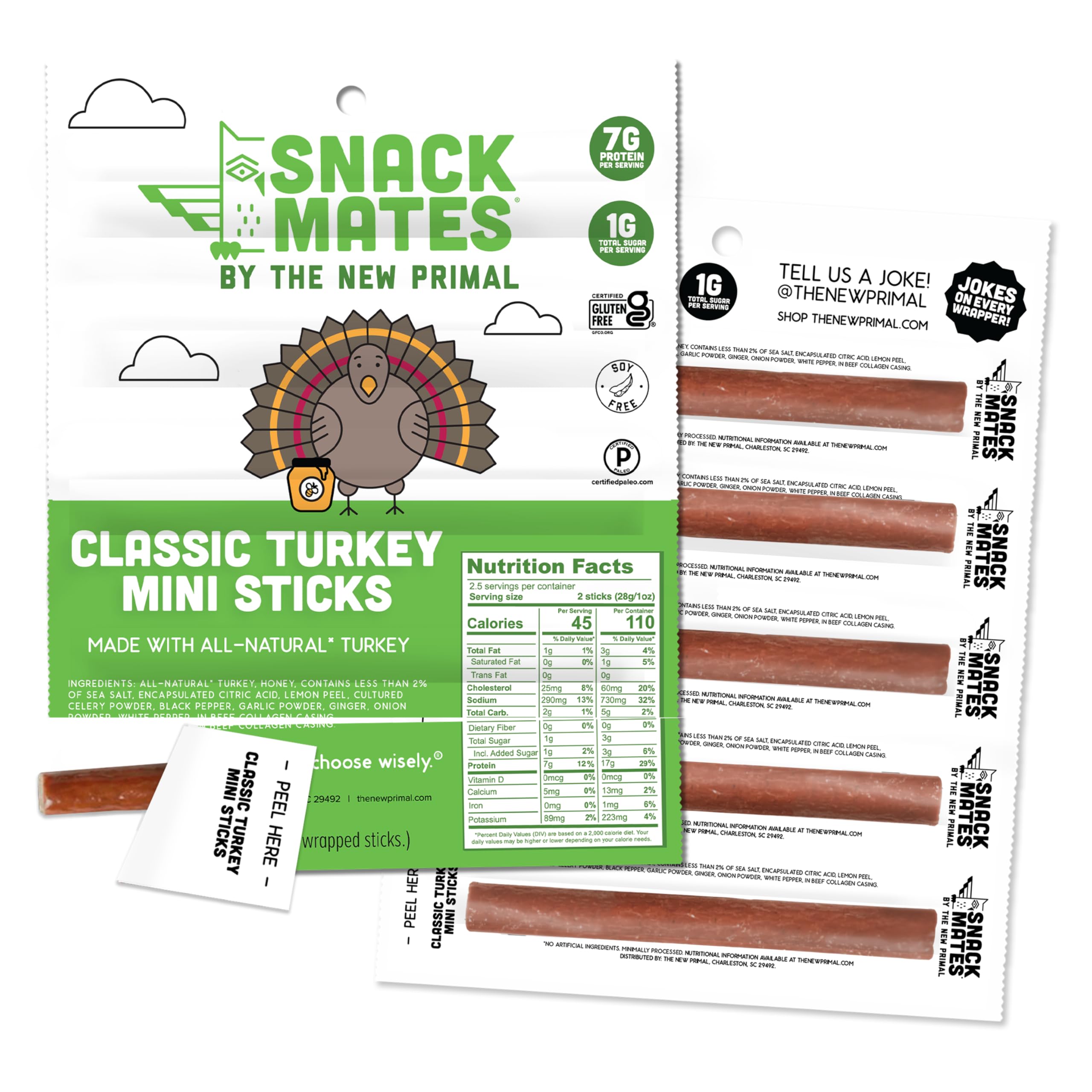 Snack Mates Turkey Sticks, Gluten Free Healthy Snacks for Kids, Low Sugar High Protein Back to School Snacks, Mini Paleo Jerky Meat Stick, 7g Protein, 45 Calories, 10 Pack