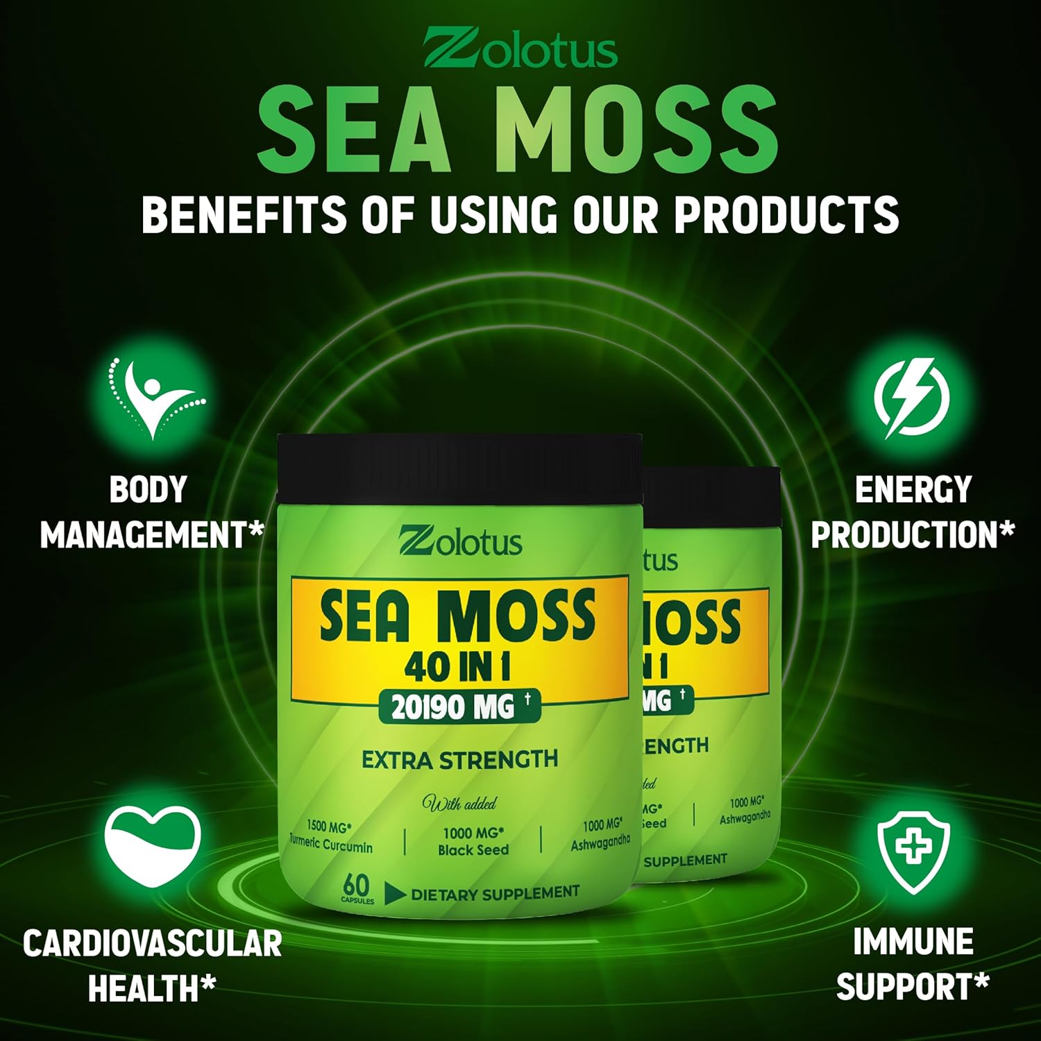 Zolotus (2 paquetes de 60 cápsulas de 20190 mg de suplemento de musgo