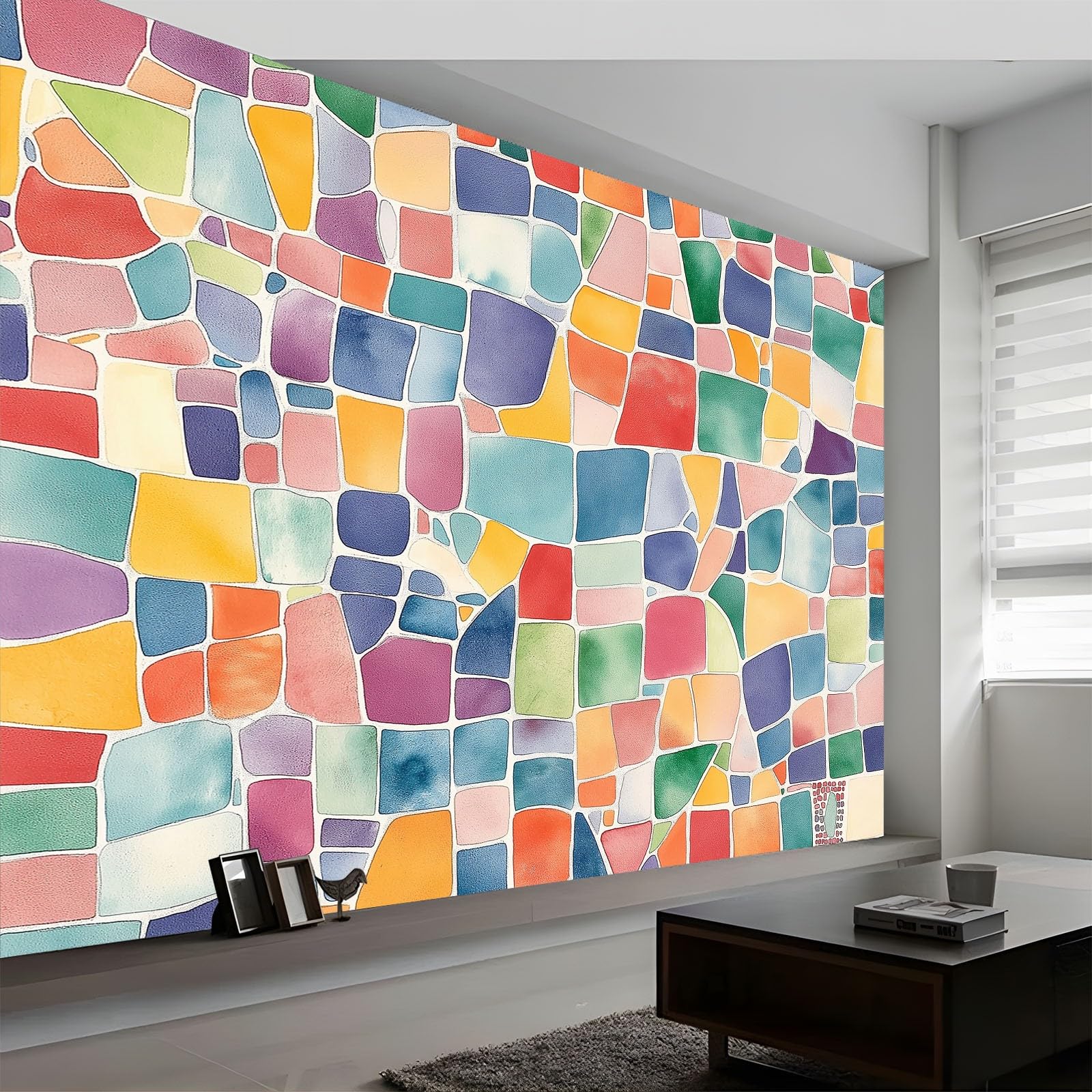 Generico Abstrakcyjne tło Mozaika Akwarela 3D Tapeta panoramiczna 400 x 280 cm, fototapeta z włókniny | Dekoracja fototapet do sypialni Kolor dziecka,