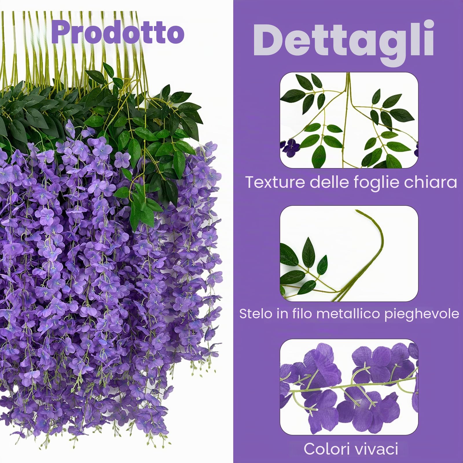 48 Pezzi Glicine Artificiale,3.75 Feet Piante Finte da Esterno,Fiori Finti,Fiori di Glicine Artificiale Appeso Ghirlanda per Sfondo,Matrimonio,Giardino e Casa Decorazione Murale (Viola pallido)