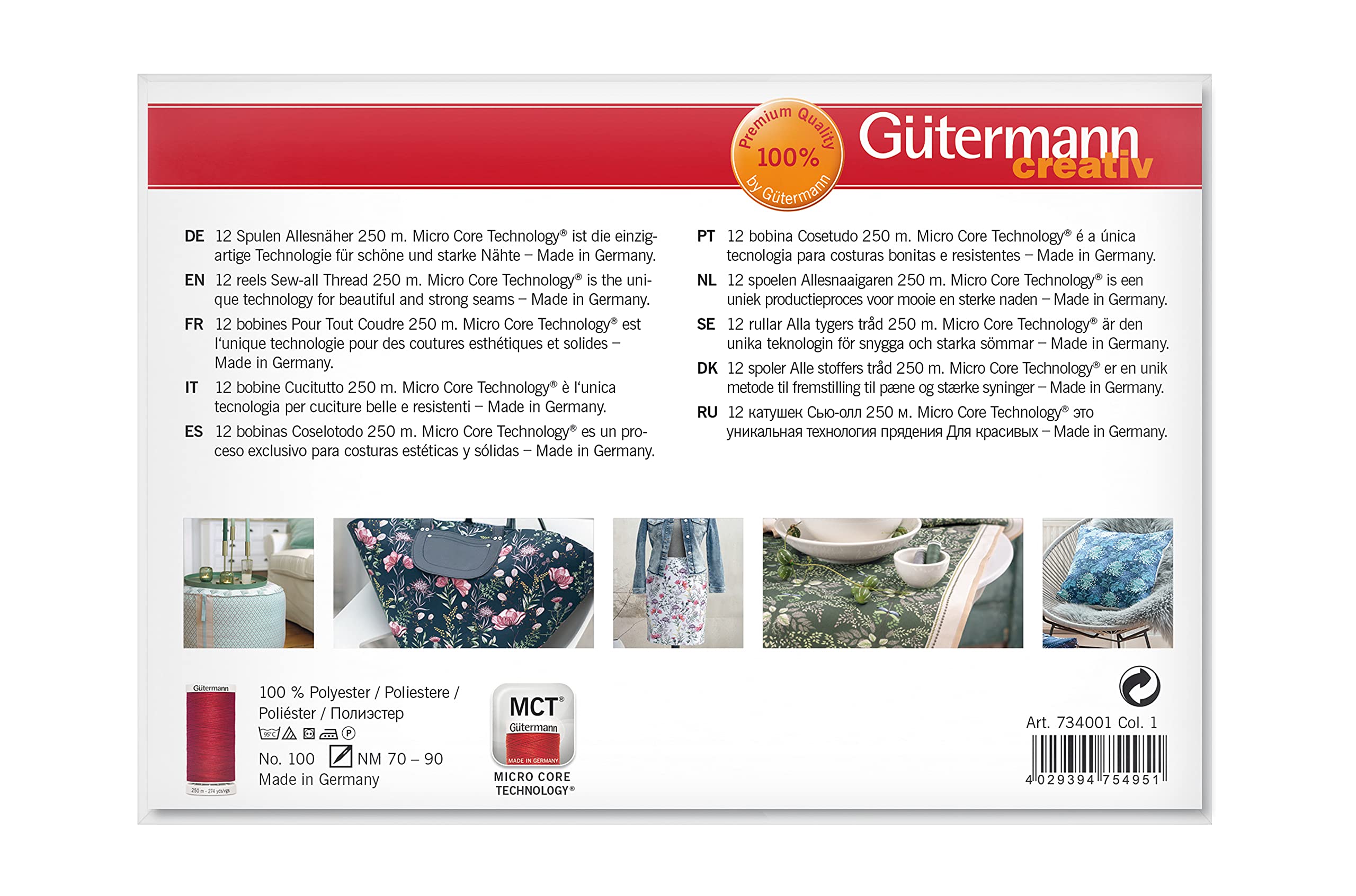 734001-1 Gutermann zestaw nici do szycia 250 m x 12 kołowrotków