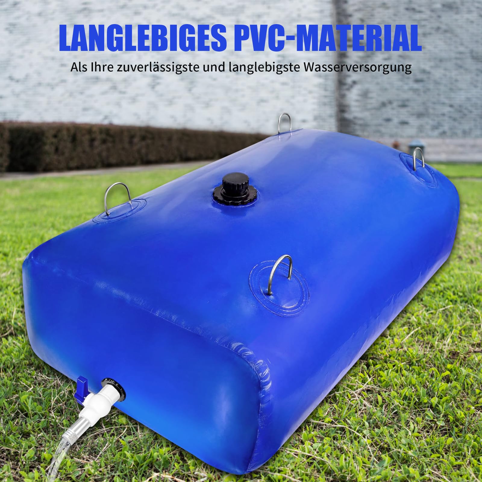 Vessie de stockage d'eau portable avec robinet à boisseau sphérique en PVC, épaissi, pliable, réservoir à eau portable, applicable au stockage et au transport liquides, jardin, urgence agricole, bleu