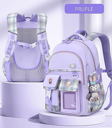 Miniatura 2 de Aeafvot Linda mochila de viaje para niños y niñas, multifuncional mochila escolar duradera con muñeca, Morado Con Muñecas, Mochilas de viaje