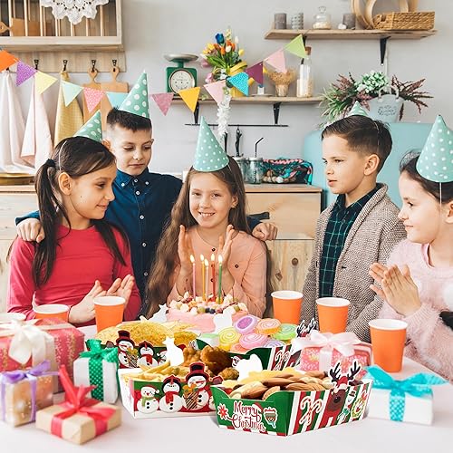 Miniatura 6 de Bandejas de papel de Navidad para alimentos, 24 unidades, para servir alimentos, botes, nachos, bandejas desechables para aperitivos para Navidad,