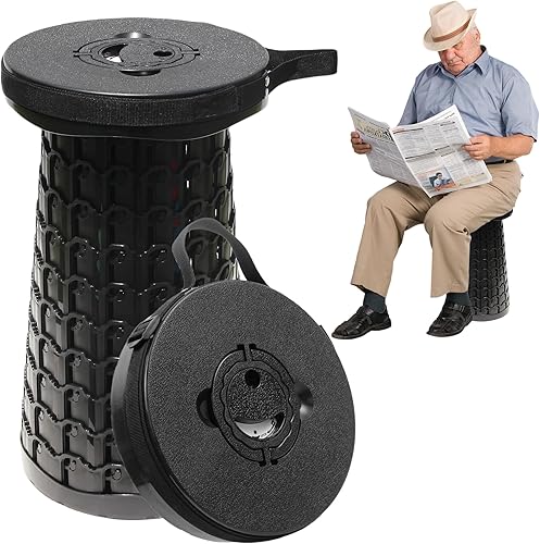 ALEVMOOM Taburete Plegable de 18", Peso Máximo 800 lbs, Taburete de Camping Portátil Retráctil Plegable Telescópico Resistente de Servicio Pesado