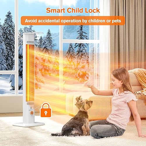 Miniatura 4 de FLOWBREEZE Calentador de patio al aire libre, calentador infrarrojo de 42 pulgadas con control remoto, 9 niveles de calor, temporizadores 9H,