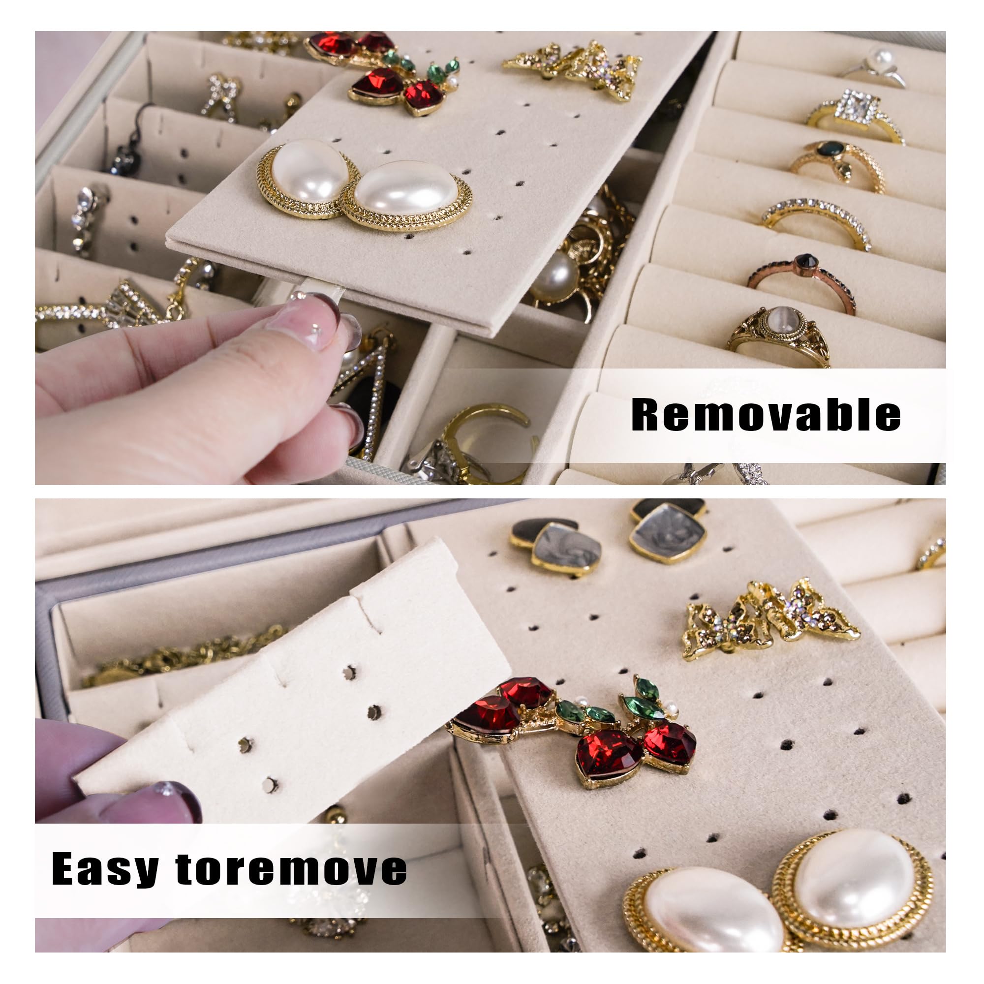 ADEL DREAM Portagioie da Donna Portagioie Rettangolare da Viaggio Piccolo Portagioie per Anelli Orecchini Collana grigio1