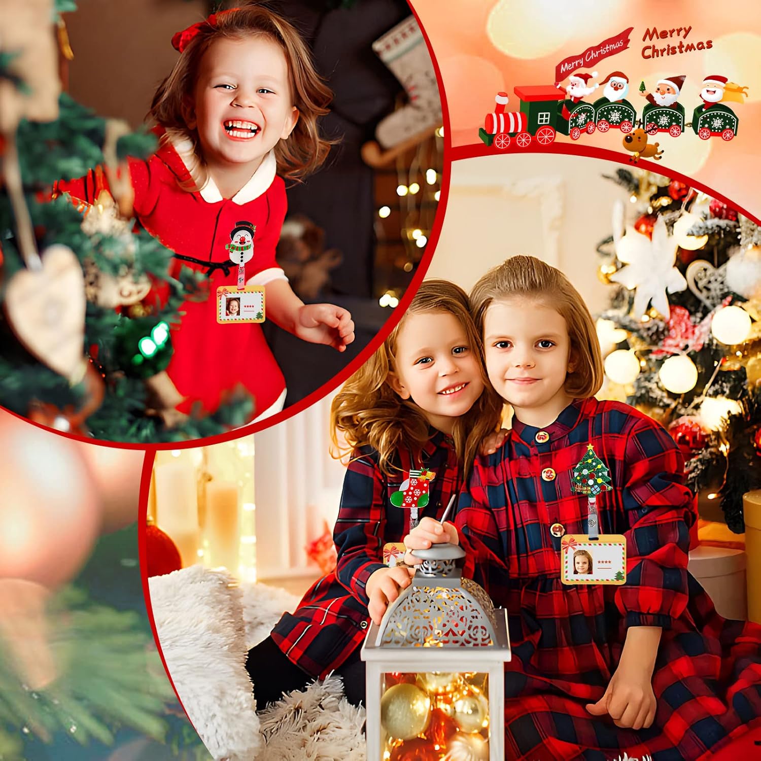 JANYUN 8 Pack Christmas Badge Reels Retractable, Xmas Nurse Badge Holder ID Name Card with Alligator Swivel Clip, Cute Elk Snowman Snowflakes Tree Badge Holder for Nurse Glitter Decorative Metal Clip - Image 4