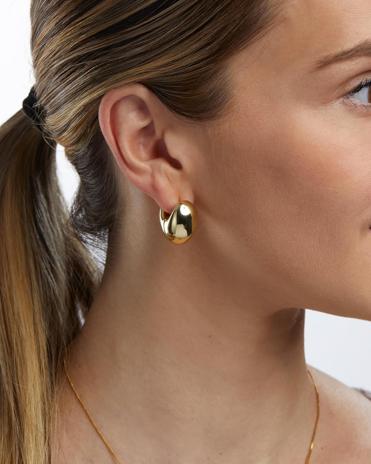 MILLA 14K Gold Plated Hoop Earrings | Small Silver Hoops | Thick Lightweight Chunky Hoop Earrings for Women - Image 2