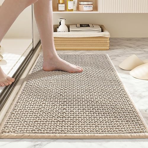 Alfombras de Baño Antideslizantes Lavables, Tapete de Baño Súper Absorbente Delgado para Baños Pequeños de Secado Rápido de Pelo Bajo, (Caqui,