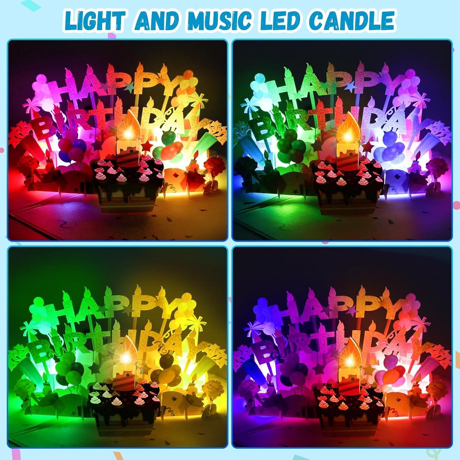 Lupow 3D Pop Up Musical Birthday Cards with Lights & Blowable LED Light Candle – Interactive Singing Happy Postcards Birthday Decorations Greeting Cards Birthday Cards for Women, Men, Mom, Wife, Husband, Boy, Girl - Image 3