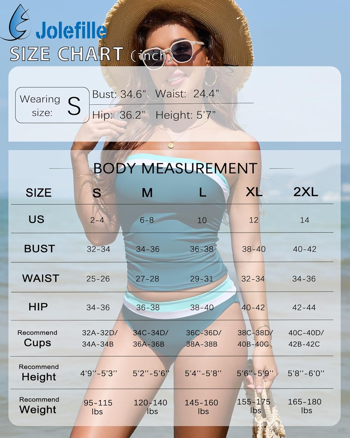 Jolefille Tankini Swimsuits for Women Two Piece Strapless Bandeau Bathing Suits Tops Full Coverage Modest Swim Suits 2026 - Image 6