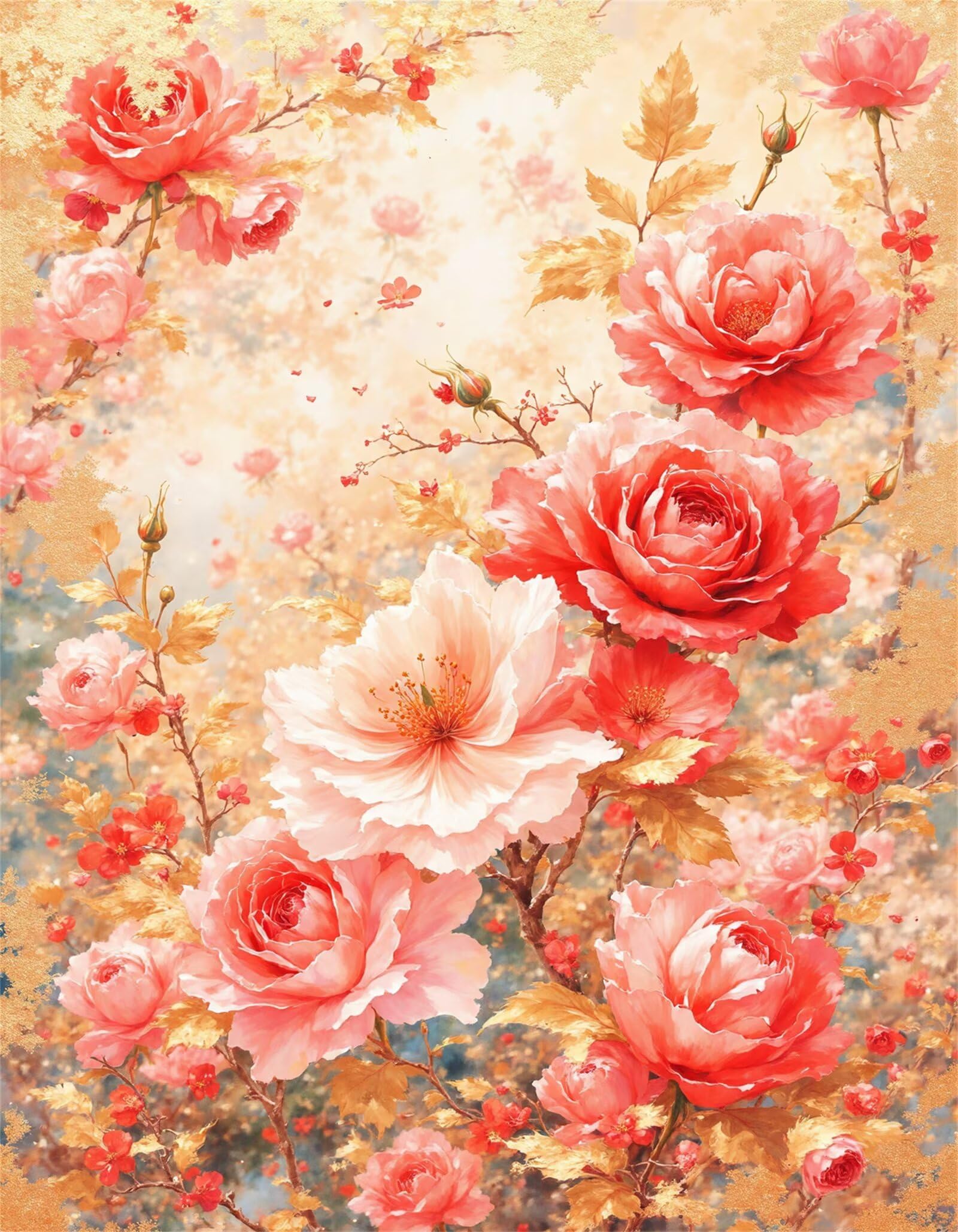 Umfarvt Peonia Diamond Painting Kit Completo, Square Pittura Diamante per Adulti, 75x95cm Petali di Rosa Kit per Diamond Painting Fai Da Te, Antistress e Ideale come Regalo, Decorazione Casa