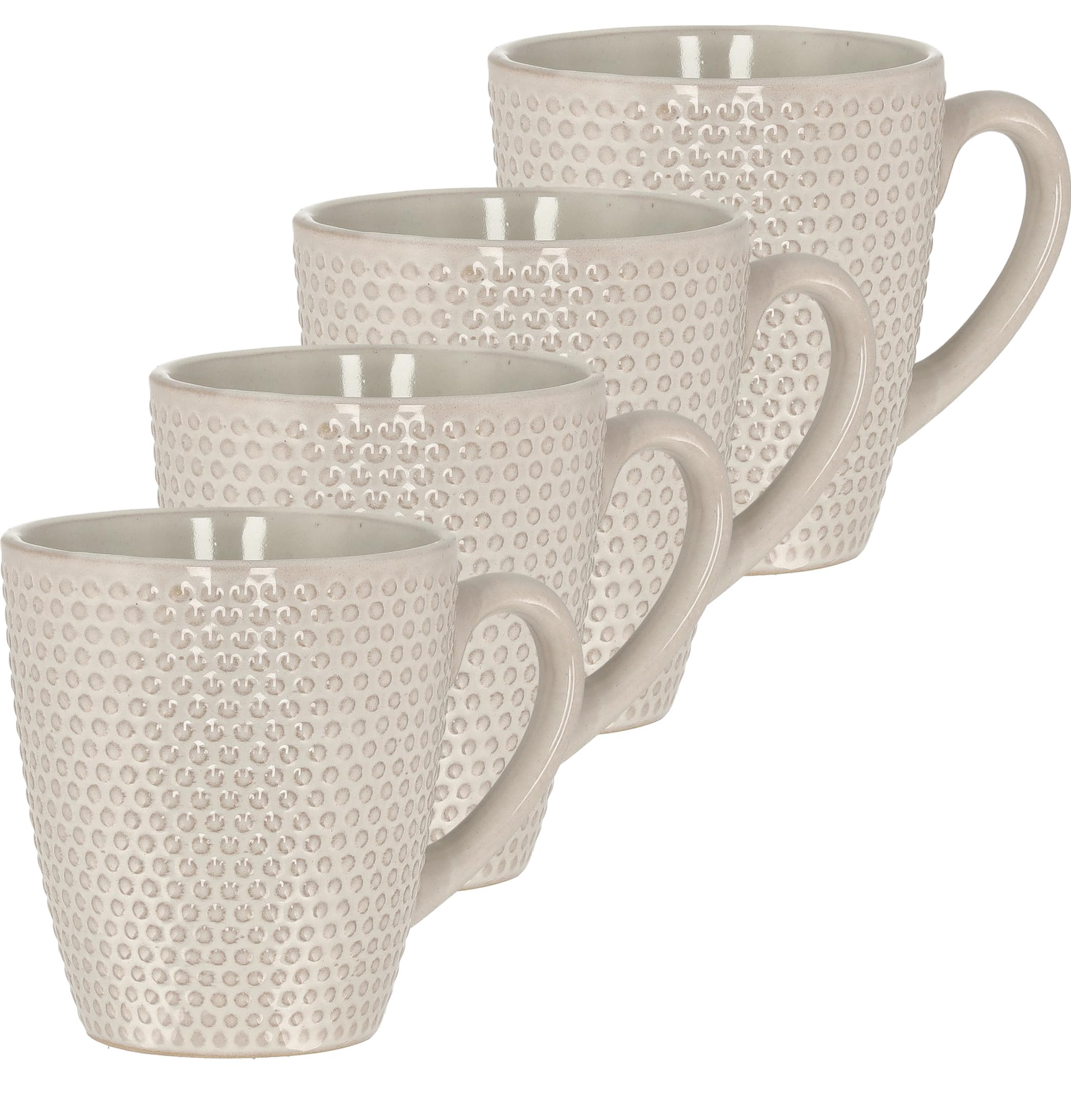 Lot de 4 tasses à café en faïence de 200 ml avec anse à pois blancs