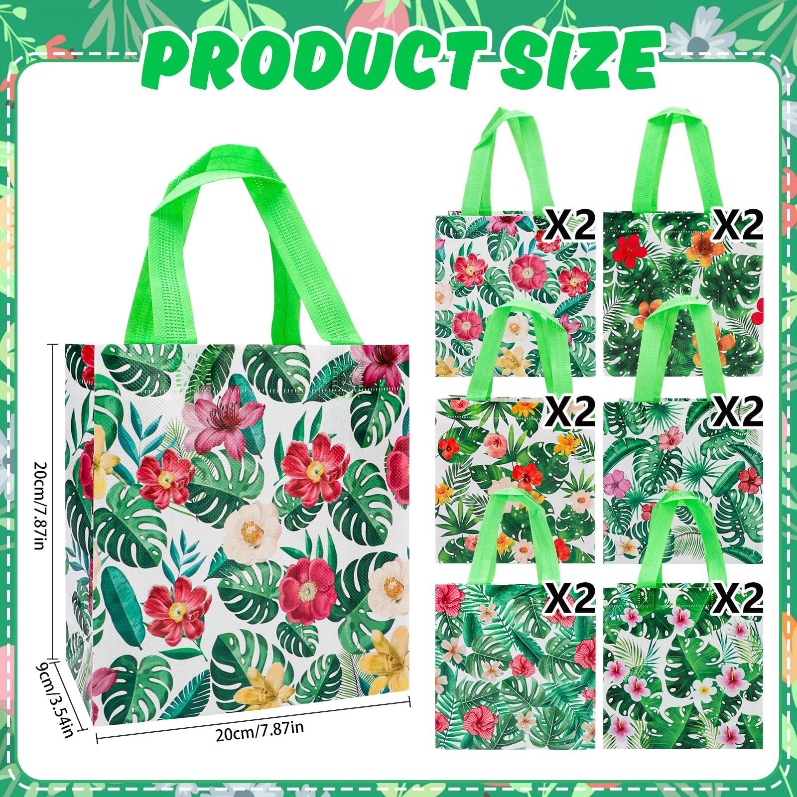 PHOGARY Reusable Gift Bag with Handle, 12PCS Hawaiian Aloha Bags, Non Woven Tropical Hawaii Luau Goodie Bag for Summer Beach Pool Birthday Party Favor Bags
