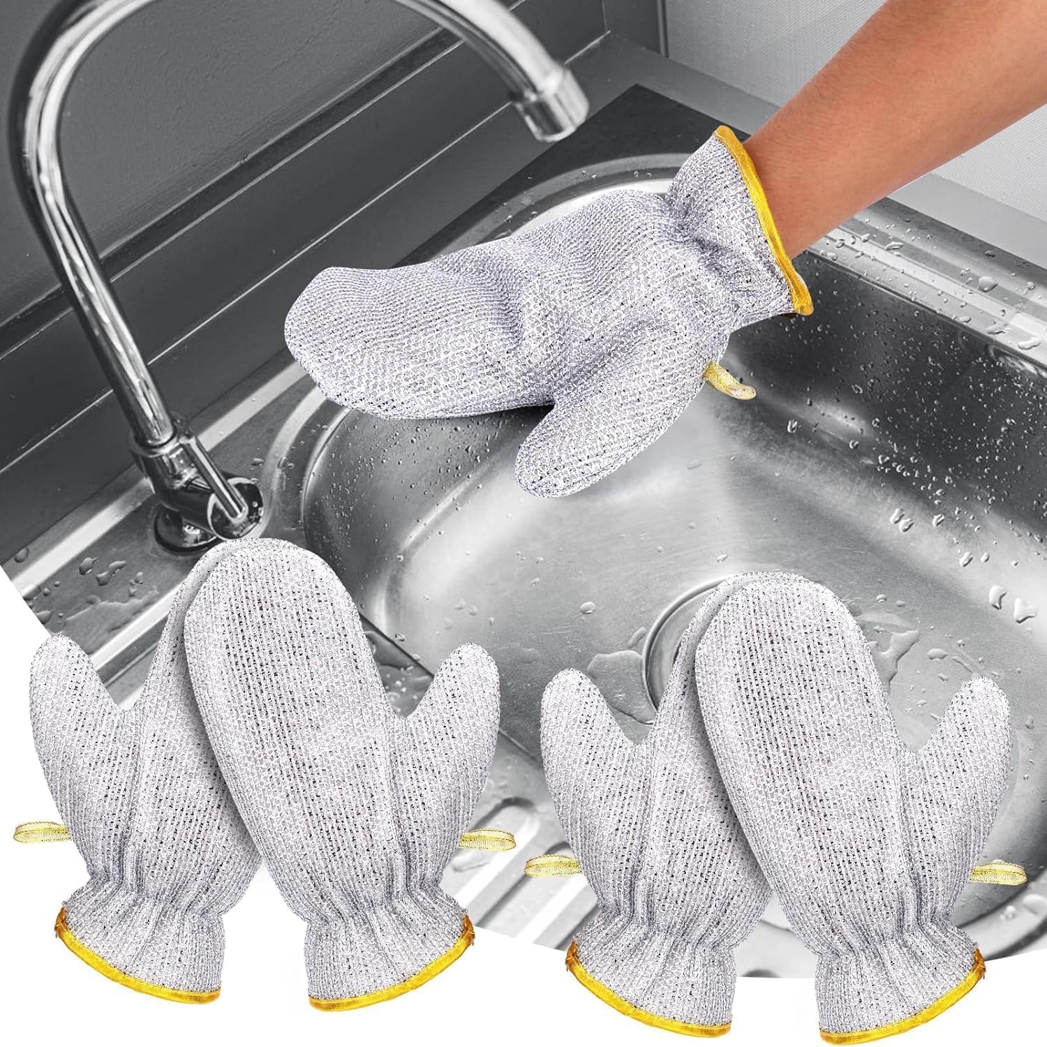 1 Pair Wire Dishwashing Gloves, Kitchen Cleaning Tools, Heat Insulation Anti-Hot Waterproof Gloves, Reusable for Washing Dishes & Wiping Pots