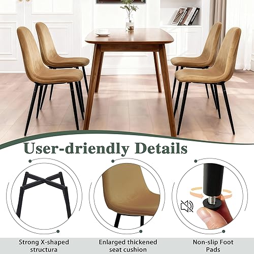 Miniatura 6 de CangLong Sillas de comedor de terciopelo modernas con patas de metal para sala, dormitorio, restaurante, comedor, juego de 2, amarillo tierra