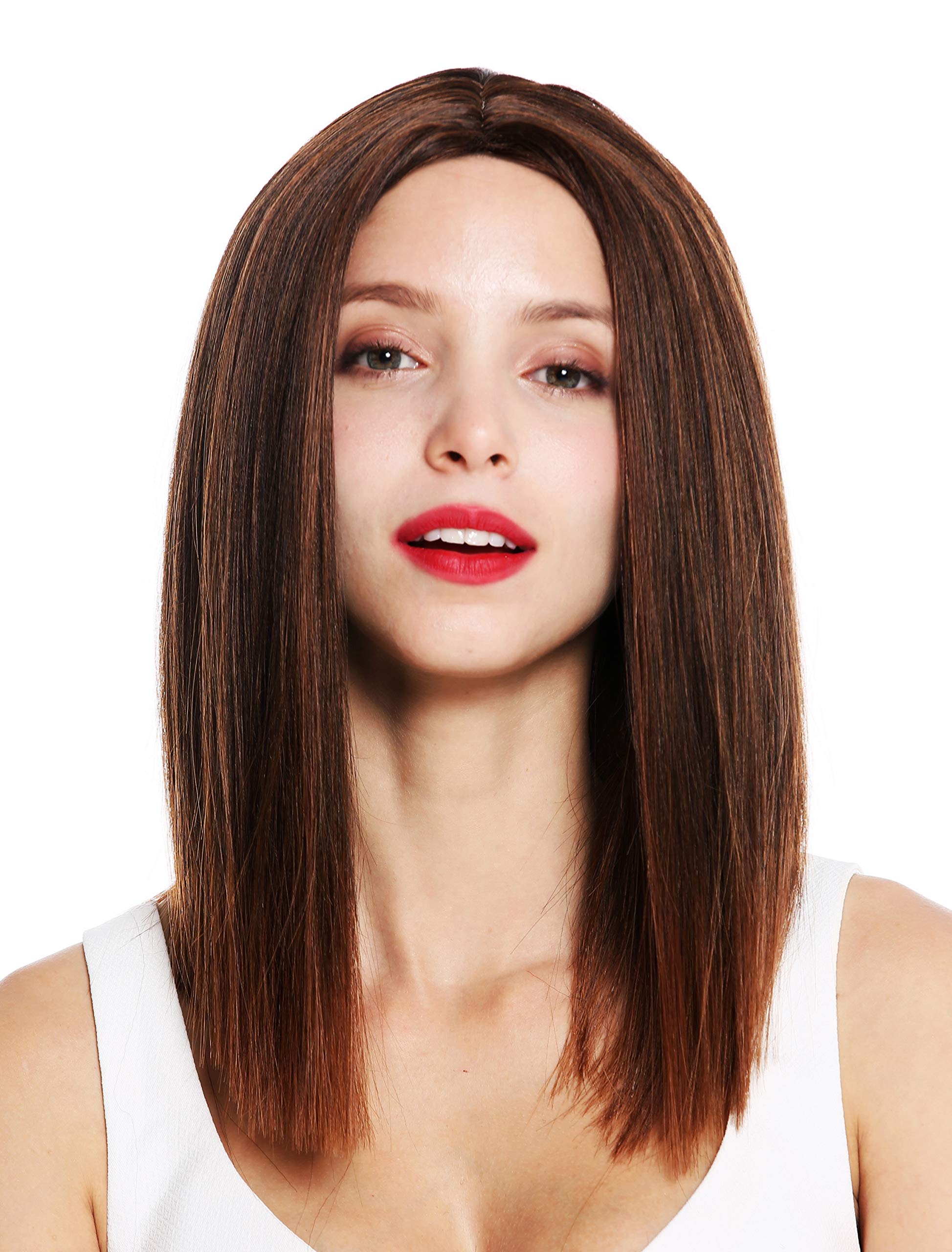 WIG ME UP - VK-51-2T30 quality women's wig shoulder length sleek blunt cut middle parting chestnut brown mix